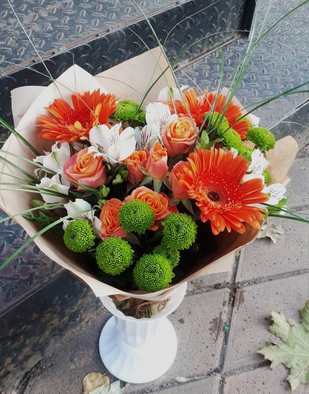Букет цветов из: Герберы, Хризантемы, Альстромерии и Розы в Ельне