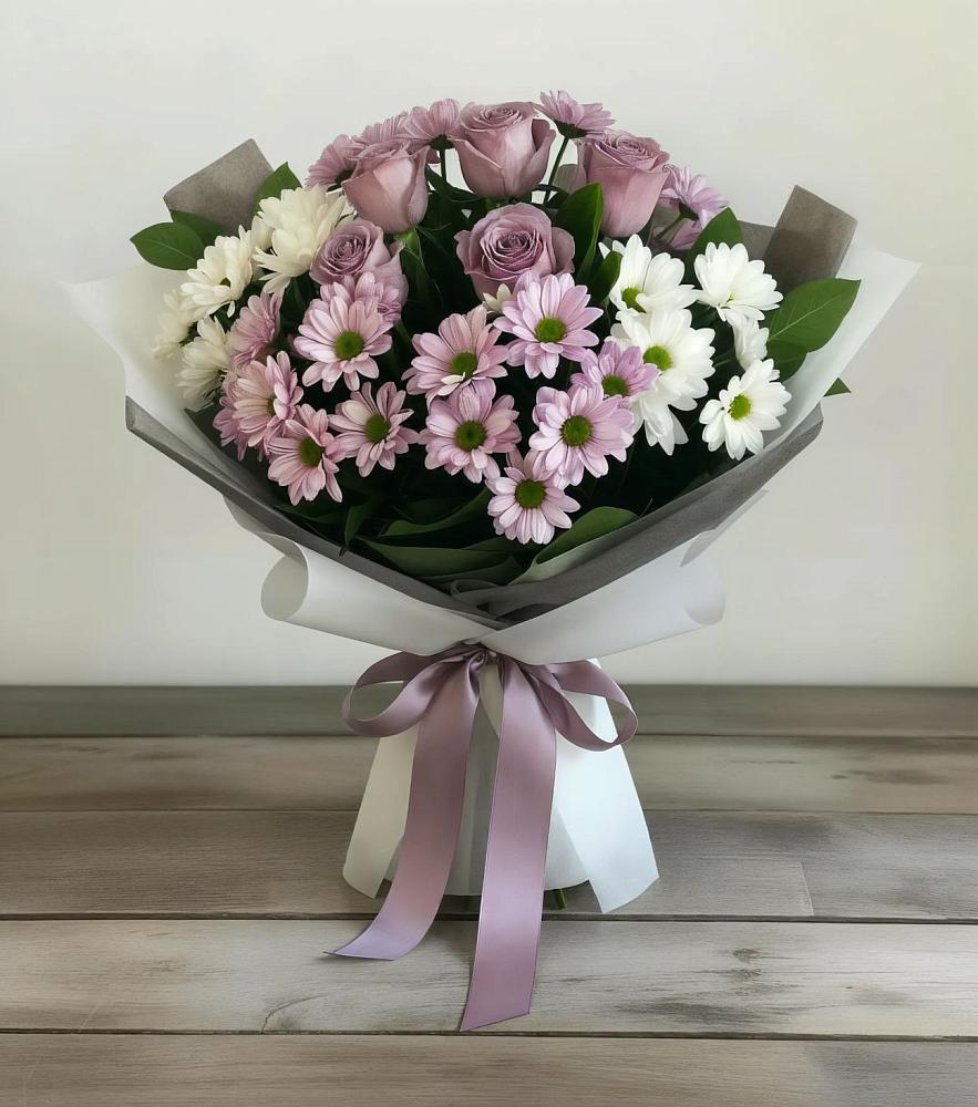 Букет цветов из: Хризантемы и Розы в Ельне