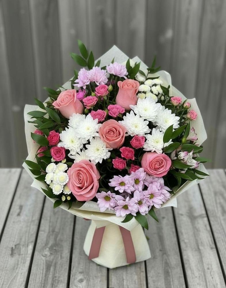 Букет цветов из: Альстромерии, Гвоздики, Розы и Хризантемы в Ельне