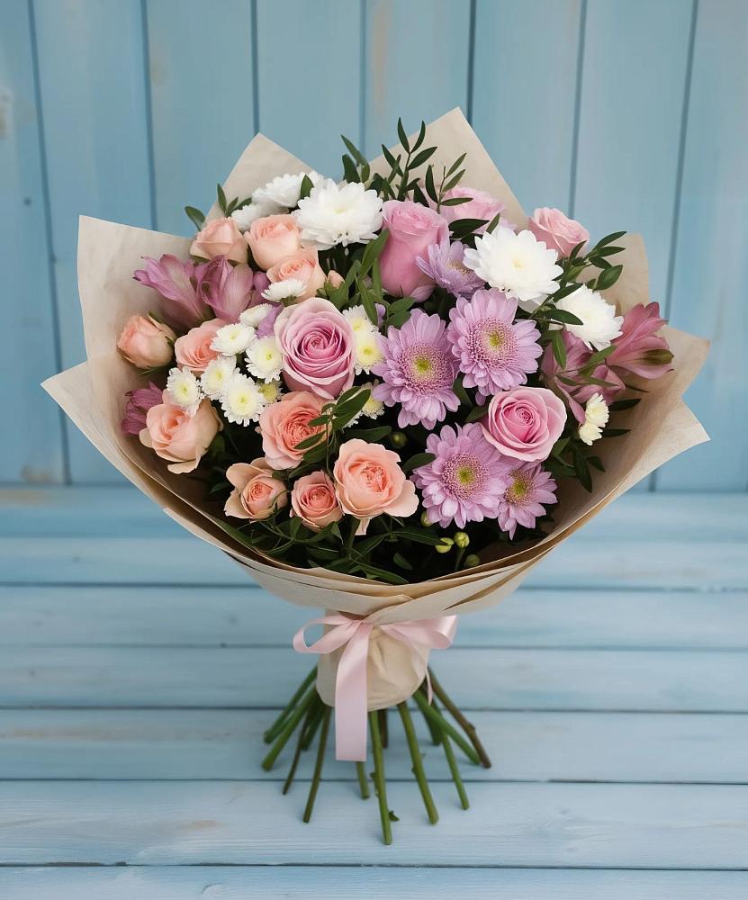 Букет цветов из: Хризантемы, Розы и Альстромерии в Ельне