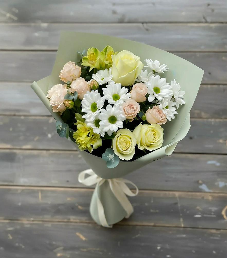 Букет цветов из: Альстромерии, Розы и Хризантемы в Ельне