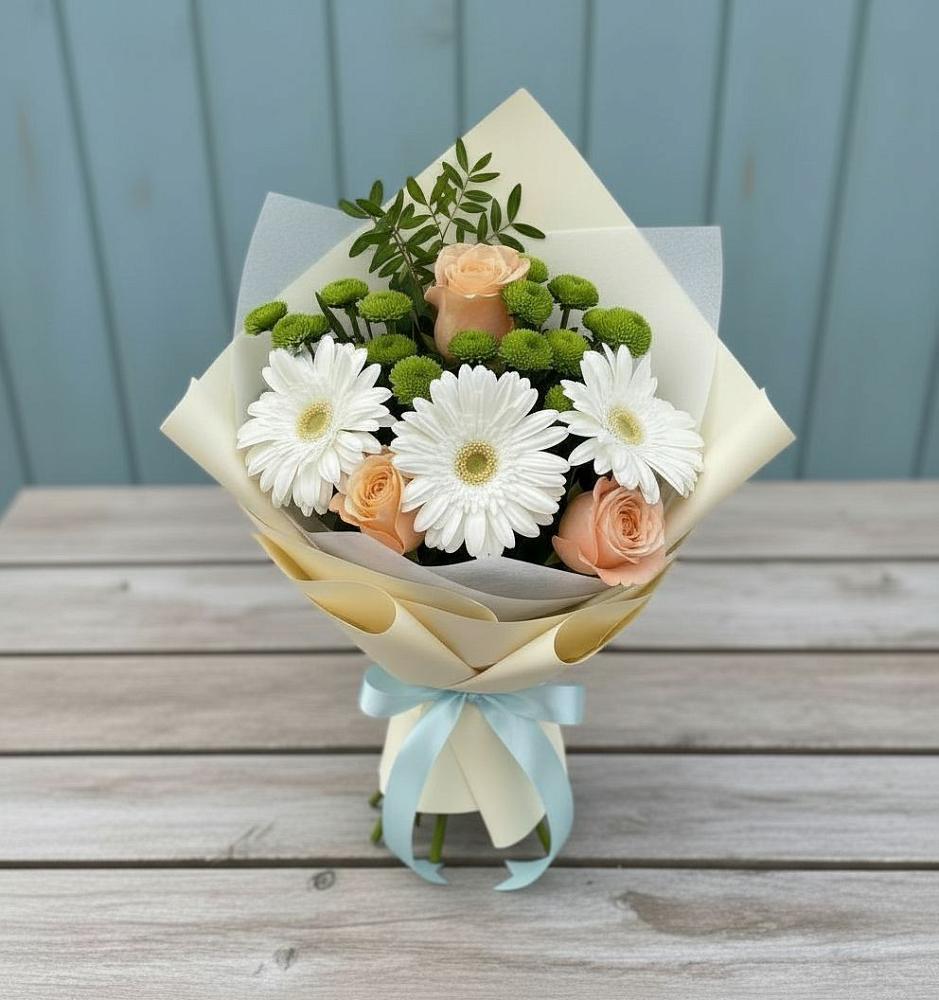 Букет цветов из: Герберы, Розы и Хризантемы в Ельне