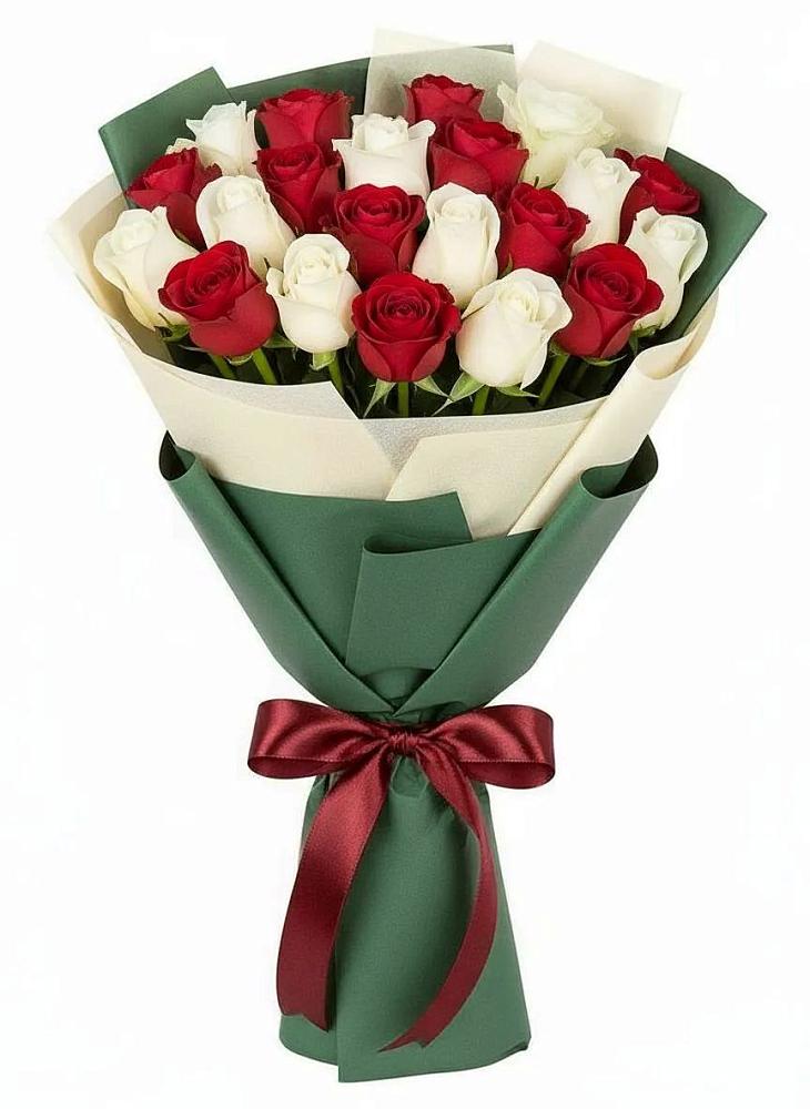 Букет Микс из красных и белых роз в Ельне