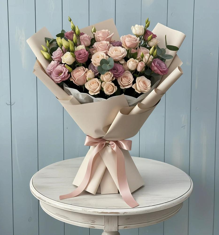 Букет цветов из: Розы и Лизиантусы в Ельне