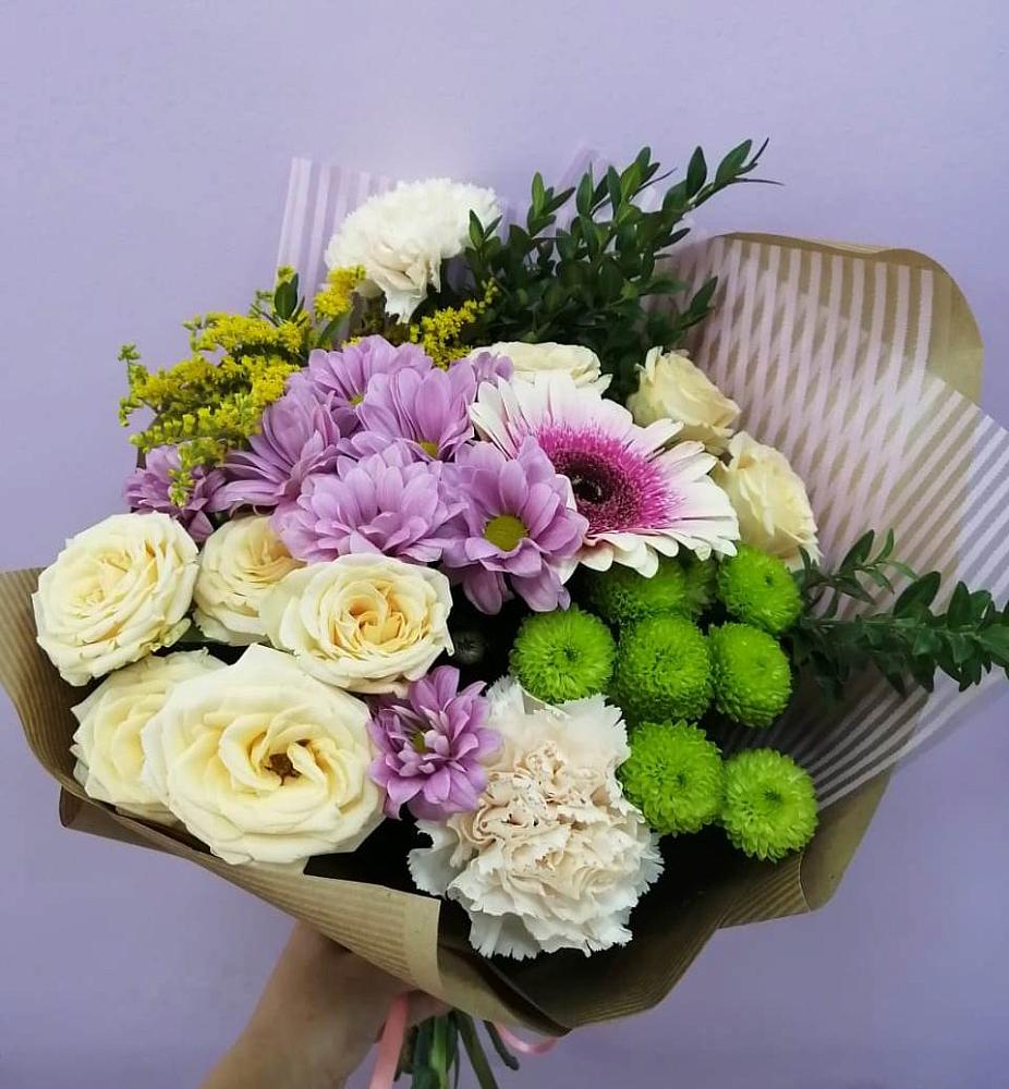 Букет цветов из: Хризантемы, Розы, Гвоздики и Герберы в Ельне