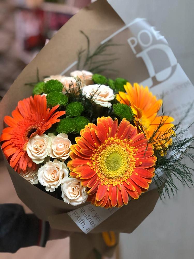Букет цветов из: Герберы, Хризантемы и Розы в Ельне